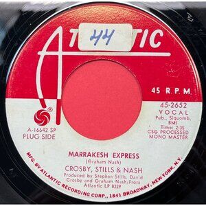 Crosby Stills Nash Marrakesh Express /Helplessly 45 Vinyl 60s Classic Rock Promo